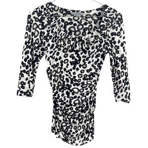 Classiques Entier Leopard Silk Blend Ruched Ruffle Top Black White Grey Size S